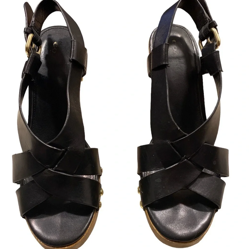 COACH PLATFORM WOVEN LEATHER SANDALS SZ 8.